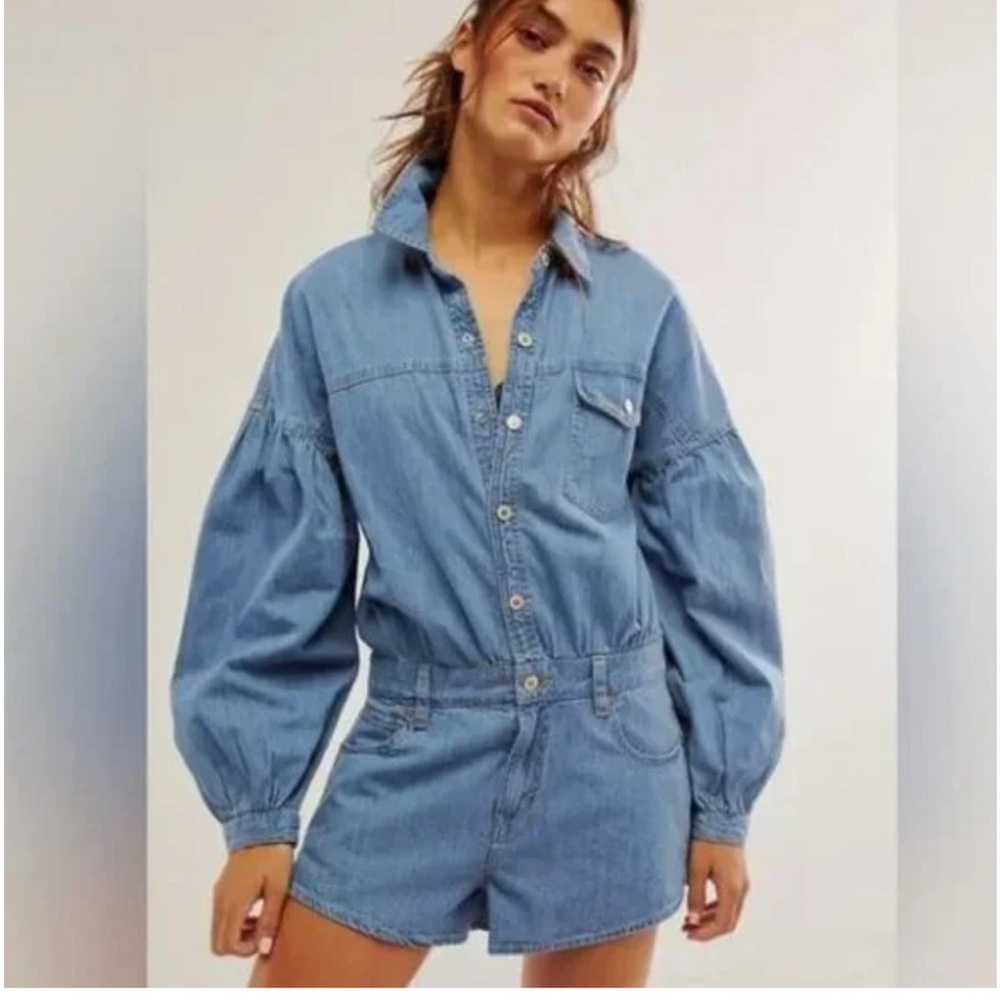NWT Free People womens Zodiac Chambray One PieceRompers